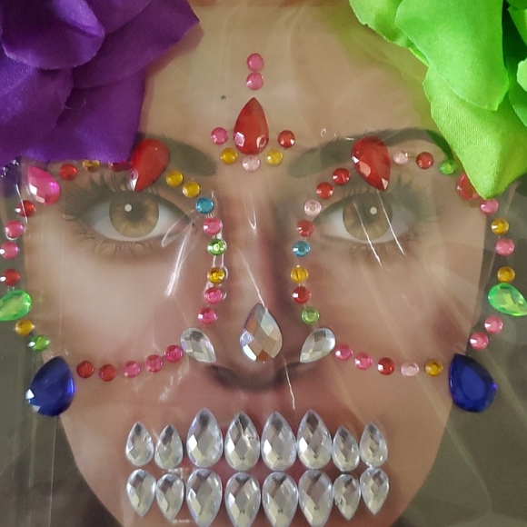 🆕️  Day of the Dead Face Jewels With Headband - Picture 2 of 10